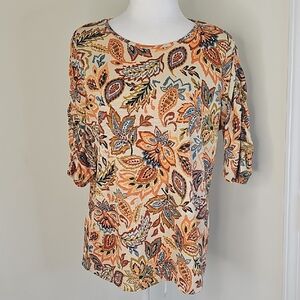 Kate Park Women's Paisley Print Women's Blouse - Orange and Blue